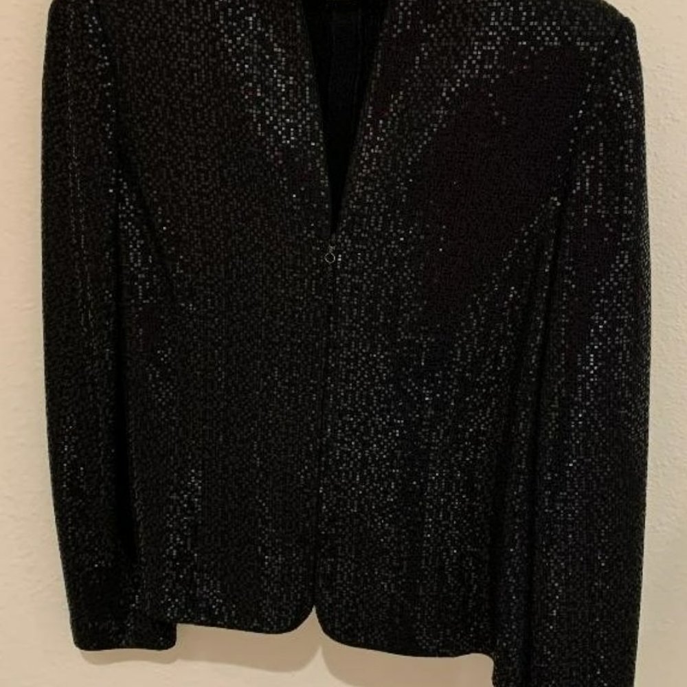 St John Knit Black Evening Jacket with Tiny Black Pailettes, Size 2